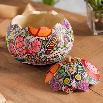 Alternate image for Floral and Butterfly Motif Gourd Decorative Jar from Peru Garden of the Butterflies