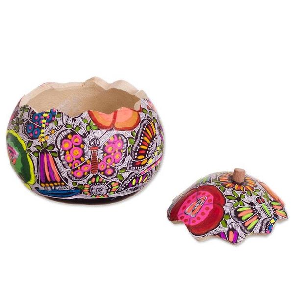 Alternate image for Floral and Butterfly Motif Gourd Decorative Jar from Peru Garden of the Butterflies