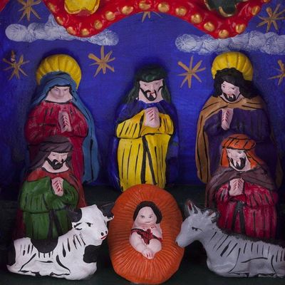 Alternate image for Handmade Ayacucho Ceramic Folk Art Christmas Retablo Diorama Holy Family with the Magi