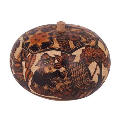 Alternate image for Hand Carved Andean Traditional Village Gourd Decorative Box Honoring Tradition