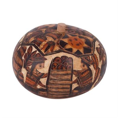 Alternate image for Hand Carved Andean Traditional Village Gourd Decorative Box Honoring Tradition