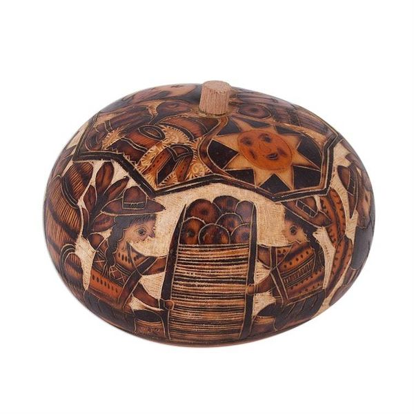 Alternate image for Hand Carved Andean Traditional Village Gourd Decorative Box Honoring Tradition