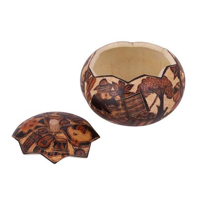 Alternate image for Hand Carved Andean Traditional Village Gourd Decorative Box Honoring Tradition