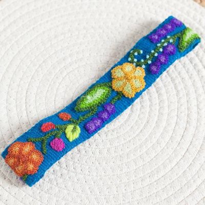 Primary image for Embroidered Floral Wool Headband in Teal from Peru Teal Garden