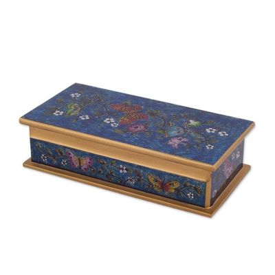 Alternate image for Reverse Painted Glass Butterfly Decorative Box in Cyan Butterfly Jubilee in Cyan