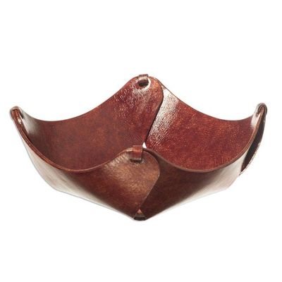Alternate image for Andean Floral Hand Tooled Leather Catchall in Dark Brown Gothic Star