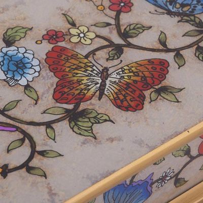 Alternate image for Reverse Painted Glass Butterfly Decorative Box in Off White Butterfly Jubilee in Antique