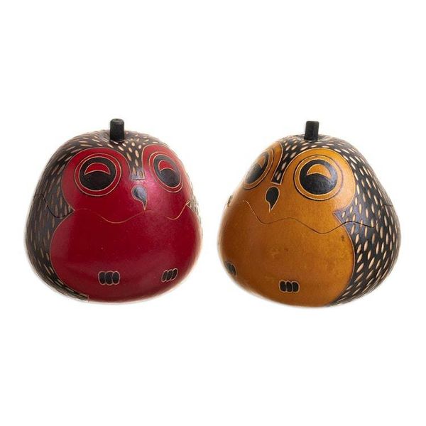 Alternate image for Decorative Owl Figures of Dried Mate Gourds from Peru Pair Singing Owls