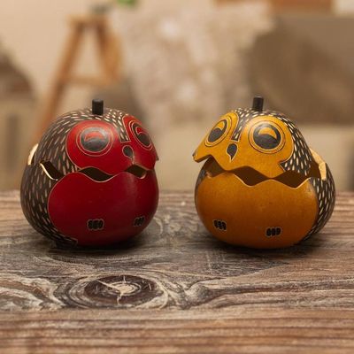 Alternate image for Decorative Owl Figures of Dried Mate Gourds from Peru Pair Singing Owls