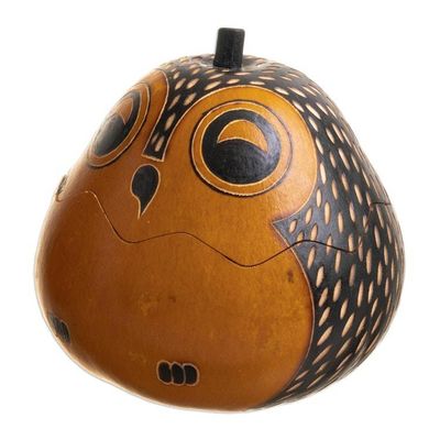 Alternate image for Decorative Owl Figures of Dried Mate Gourds from Peru Pair Singing Owls