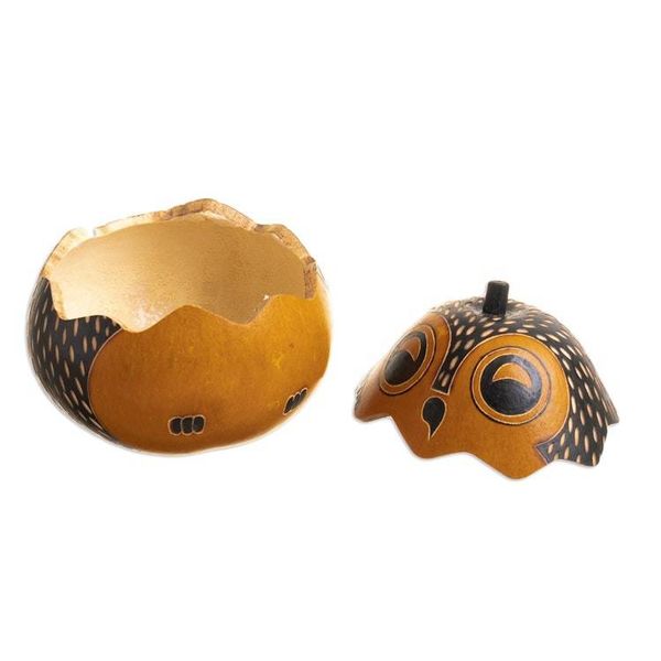Alternate image for Decorative Owl Figures of Dried Mate Gourds from Peru Pair Singing Owls