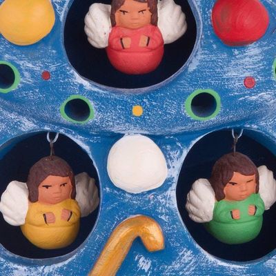Alternate image for Ceramic Christmas Nativity Sculpture in Blue from Peru Birth Beneath the Blue Tree