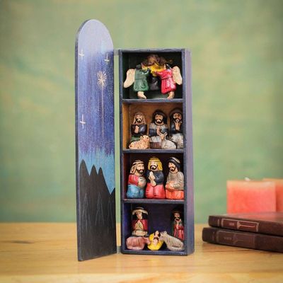 Alternate image for Handmade Wood Retablo Diorama Peruvian Folk Art Blue Nativity