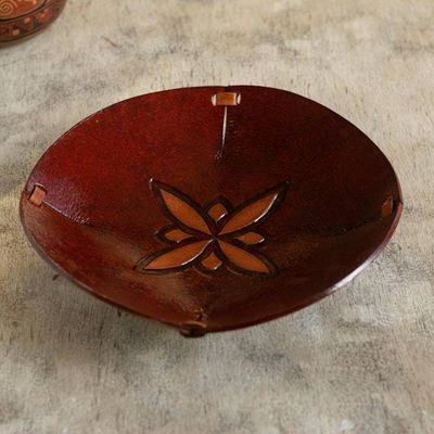 Primary image for Star Motif Hand Tooled Brown Leather Catchall from Peru Gothic Star