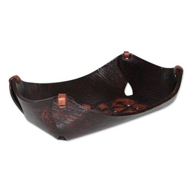 Alternate image for Leather Catchall in Caramel Brown Artisan Crafted in Peru Caramel Pyramid Tattoo