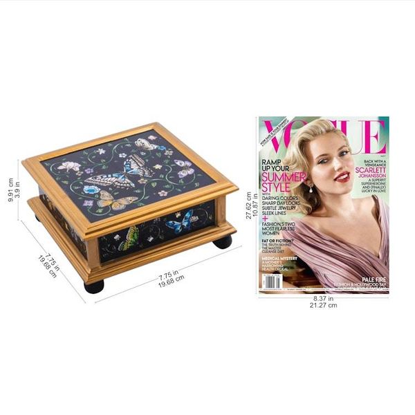 Alternate image for Black Reverse-Painted Glass Decorative Box with Butterflies Midnight Garden