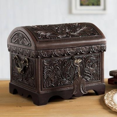 Primary image for Cedar and Leather Floral Bird Decorative Box from Peru Andean Flight