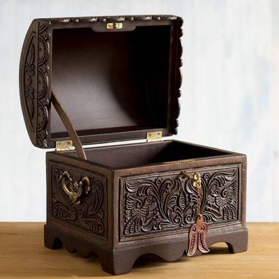 Alternate image for Cedar and Leather Floral Bird Decorative Box from Peru Andean Flight