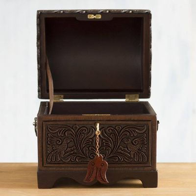 Alternate image for Cedar and Leather Floral Bird Decorative Box from Peru Andean Flight