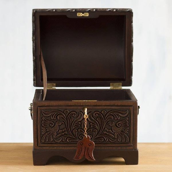 Alternate image for Cedar and Leather Floral Bird Decorative Box from Peru Andean Flight