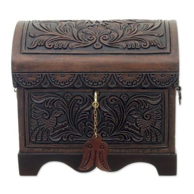 Alternate image for Cedar and Leather Floral Bird Decorative Box from Peru Andean Flight
