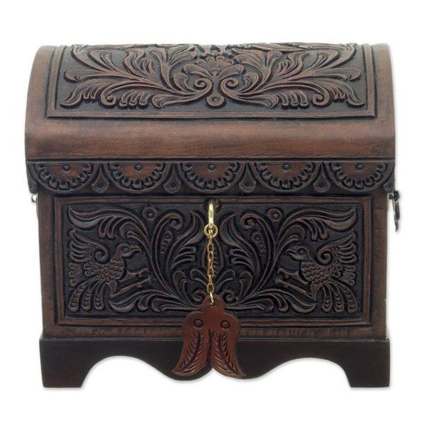 Alternate image for Cedar and Leather Floral Bird Decorative Box from Peru Andean Flight
