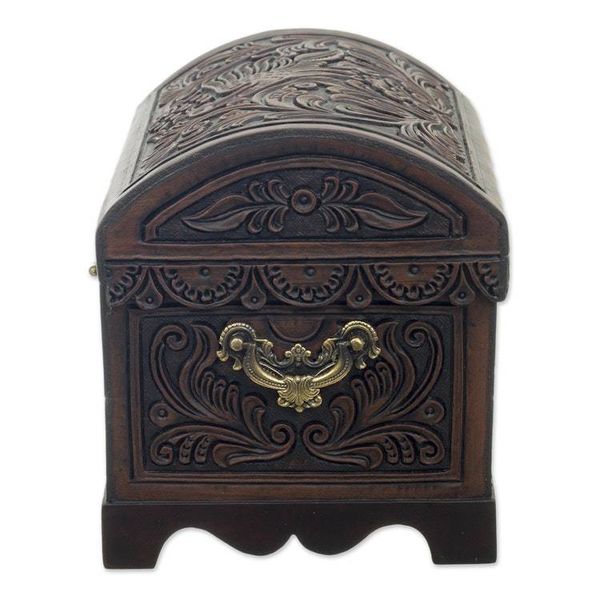 Alternate image for Cedar and Leather Floral Bird Decorative Box from Peru Andean Flight