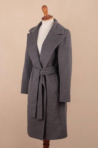 Alternate image for Grey Baby Alpaca Blend Long Wrap Coat Classically Chic
