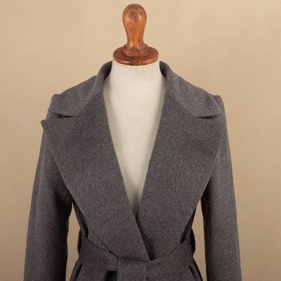 Alternate image for Grey Baby Alpaca Blend Long Wrap Coat Classically Chic