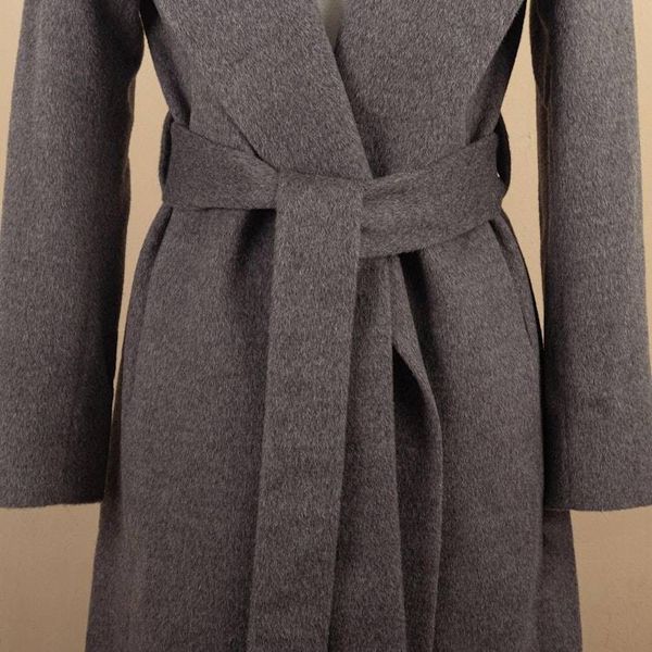 Alternate image for Grey Baby Alpaca Blend Long Wrap Coat Classically Chic