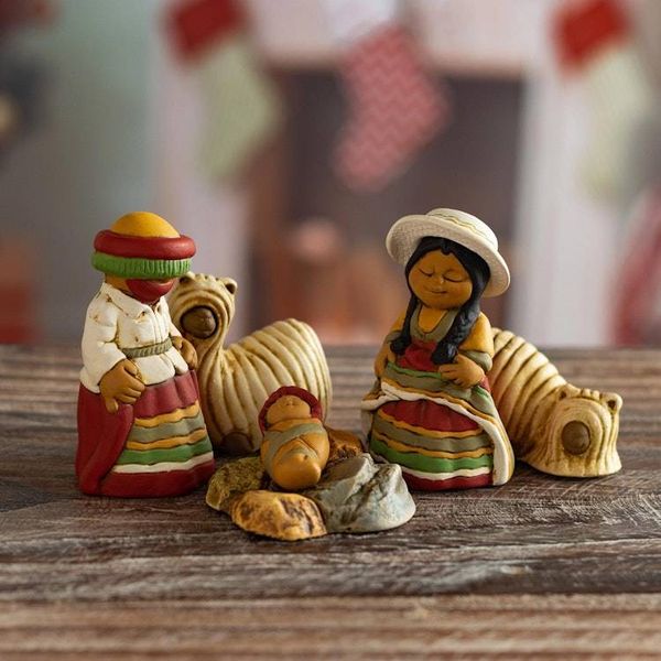 Alternate image for Andean Ceramic Nativity Set with Alpacas from Peru Suri Nativity