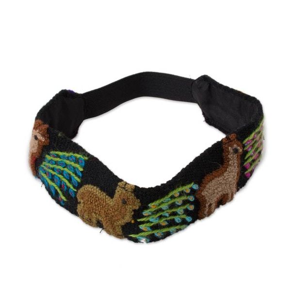 Alternate image for Embroidered Llama Pattern Wool Headband from Peru Llama Parade