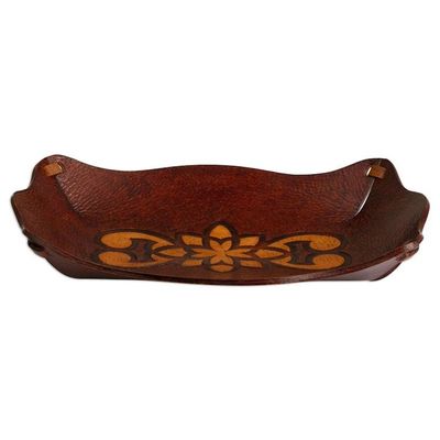 Alternate image for Tooled Leather Rectangular Brown Catchall Plate from Peru Redwood Gothic