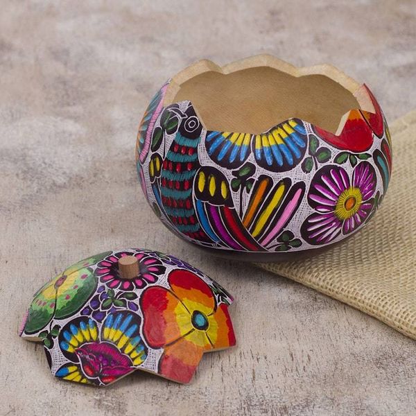 Alternate image for Hand-Painted Birds and Flowers Gourd Decorative Box Dawns Song