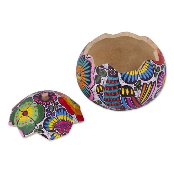 Alternate image for Hand-Painted Birds and Flowers Gourd Decorative Box Dawns Song