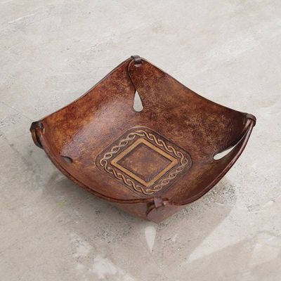 Alternate image for Artisan Crafted Leather Square Catchall from the Andes Brown Lasso
