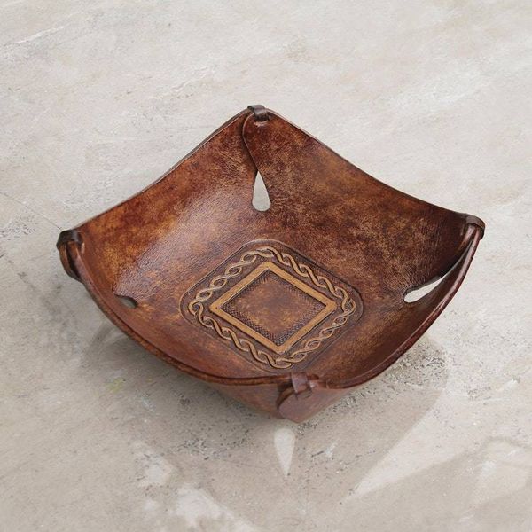Alternate image for Artisan Crafted Leather Square Catchall from the Andes Brown Lasso