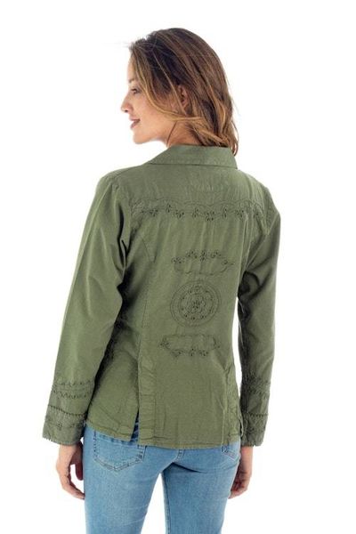 Alternate image for Embroidered Laurel Green Cotton Blazer Jacket from Peru Andean Fields