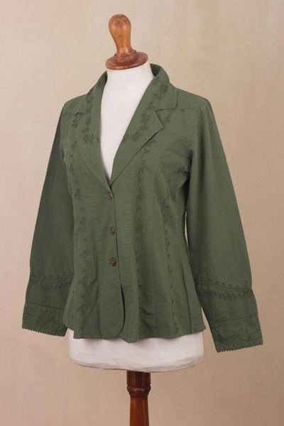 Alternate image for Embroidered Laurel Green Cotton Blazer Jacket from Peru Andean Fields