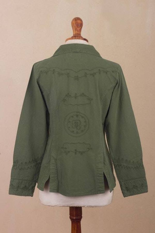 Alternate image for Embroidered Laurel Green Cotton Blazer Jacket from Peru Andean Fields