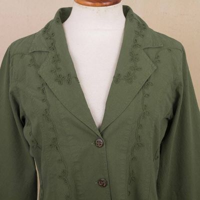 Alternate image for Embroidered Laurel Green Cotton Blazer Jacket from Peru Andean Fields