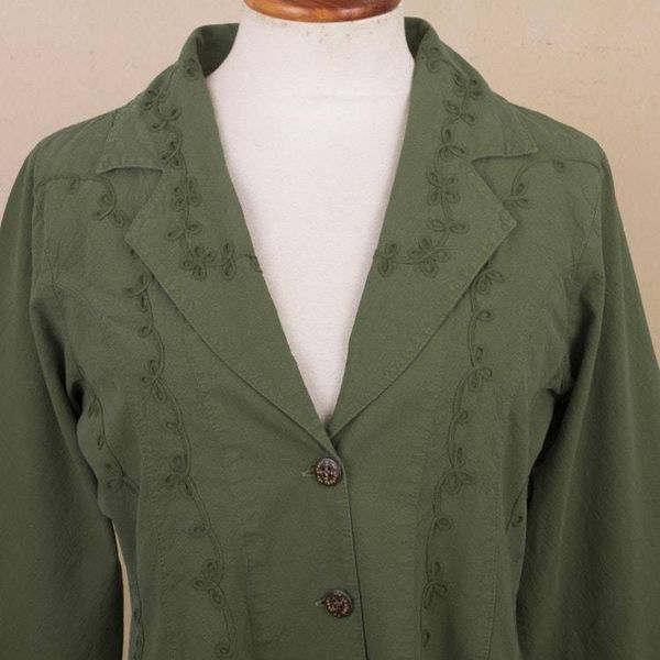 Alternate image for Embroidered Laurel Green Cotton Blazer Jacket from Peru Andean Fields