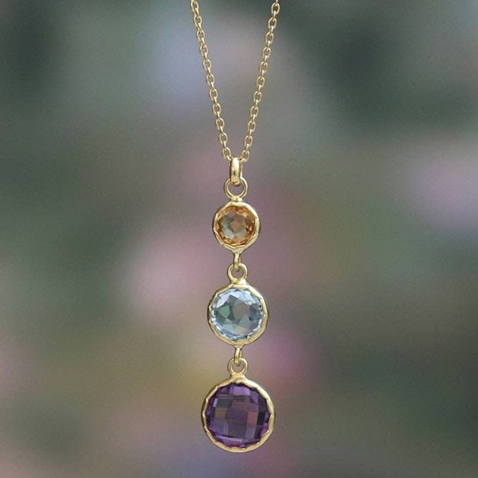 2-Carat 18k Gold-Plated Multi-Gemstone Pendant Necklace 'New Promise'