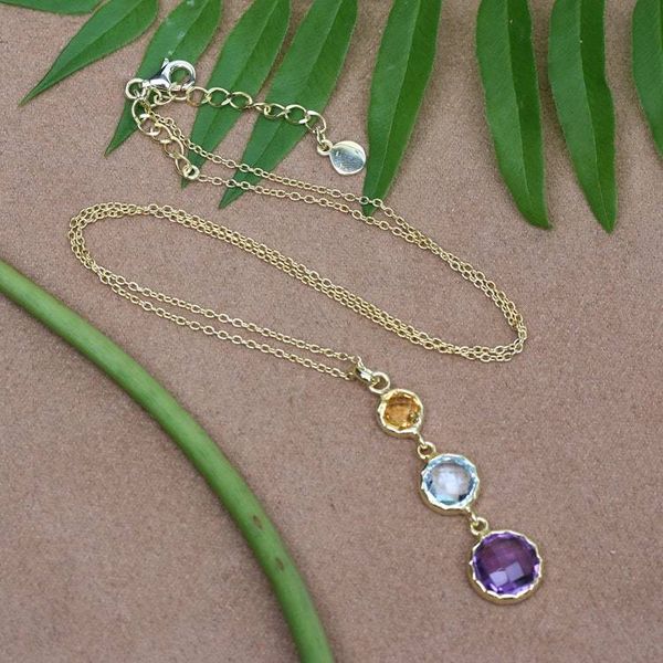 Alternate image for 2-Carat 18k Gold-Plated Multi-Gemstone Pendant Necklace New Promise