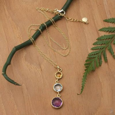Alternate image for 2-Carat 18k Gold-Plated Multi-Gemstone Pendant Necklace New Promise