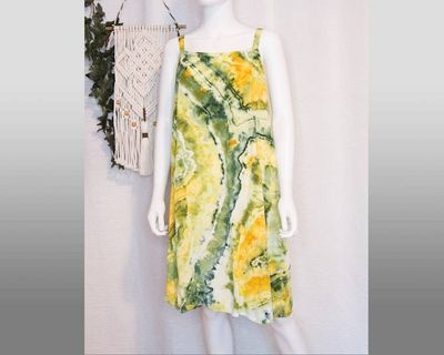 Alternate image for 2XL - Short Rayon Dress - Green Yellow Geode