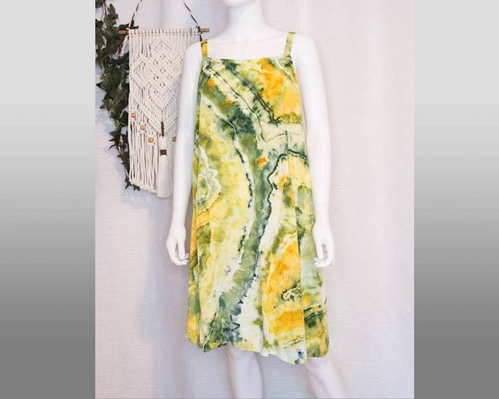 2XL - Short Rayon Dress - Green Yellow Geode