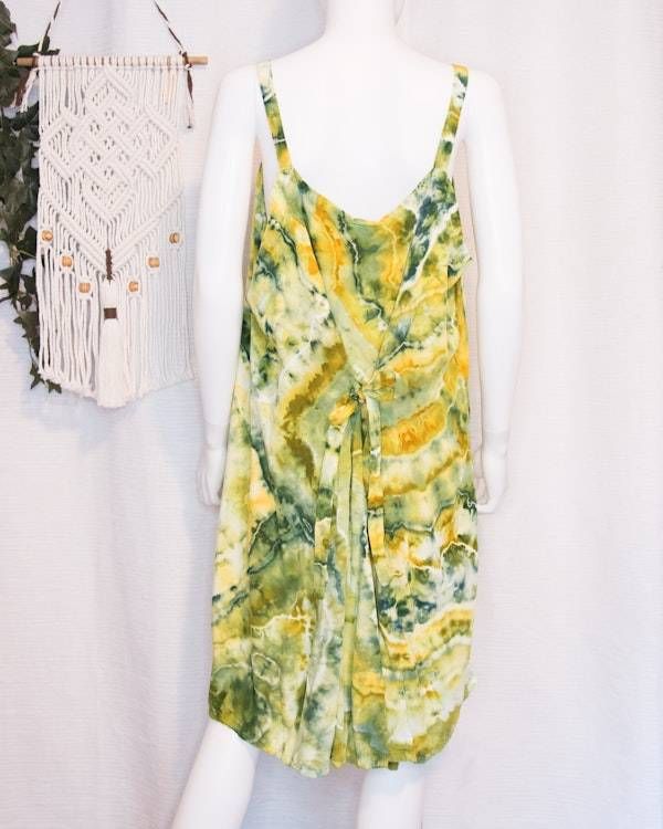 Alternate image for 2XL - Short Rayon Dress - Green Yellow Geode
