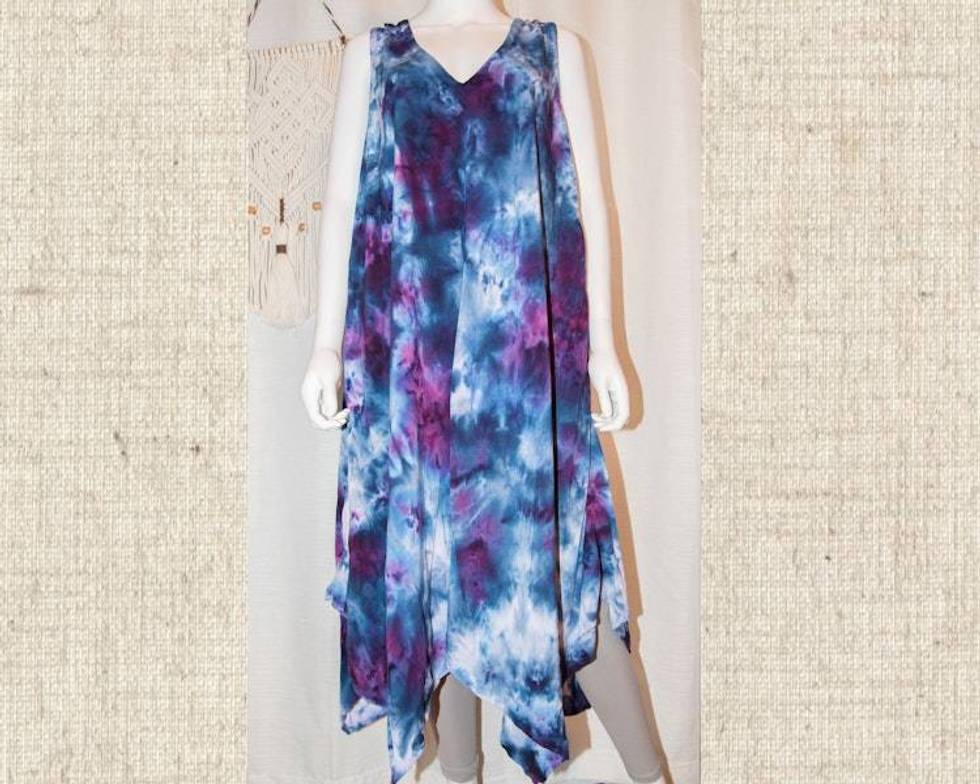 3XL - Short Rayon Dress - Purple Blue