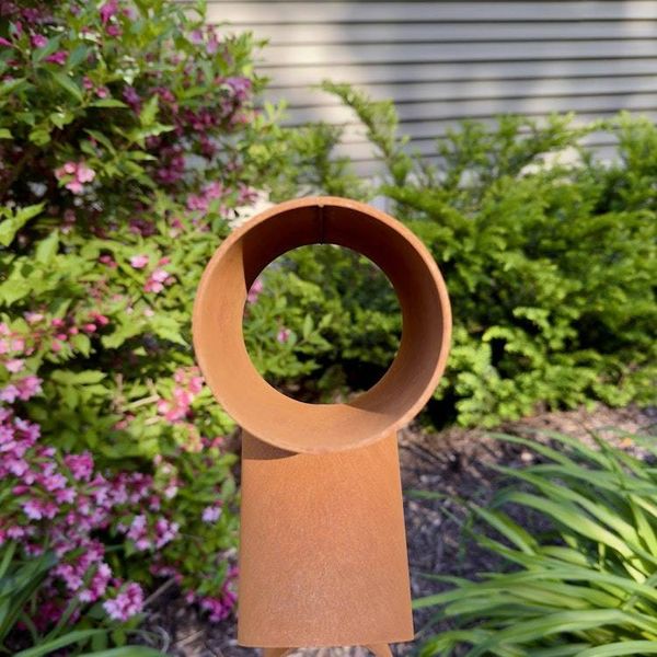 Alternate image for 48 Rusted Steel Garden Sculpture | Modern Metal Yard Art | Abstract Outdoor Sculpture | Freestanding Landscape Accent